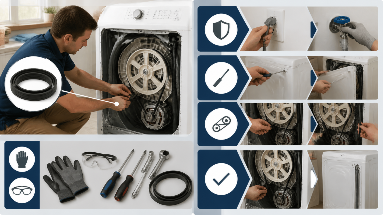 Step by Step Guide to Replace Belt on GE Washing Machine, sections: Before You Start: Tools and Safety; Acc...