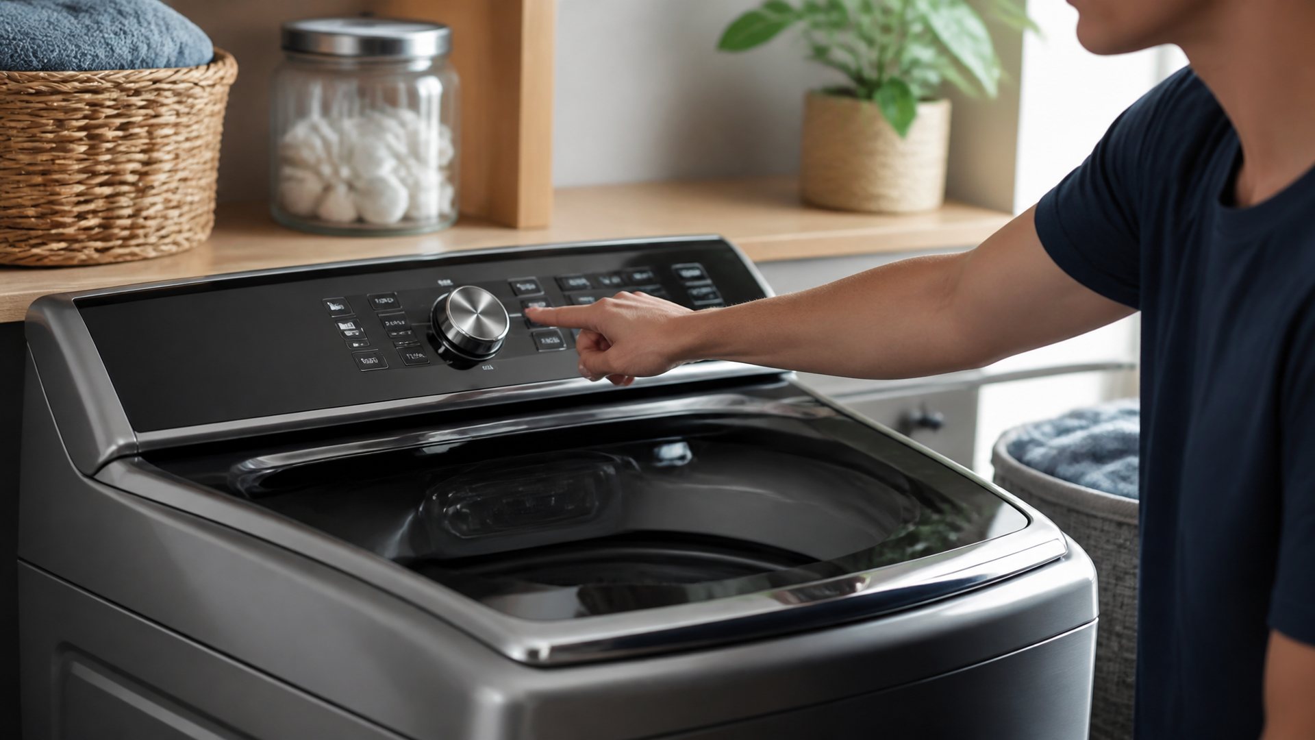 A modern Maytag washing machine with a digital control panel, ready for a factory reset procedure.