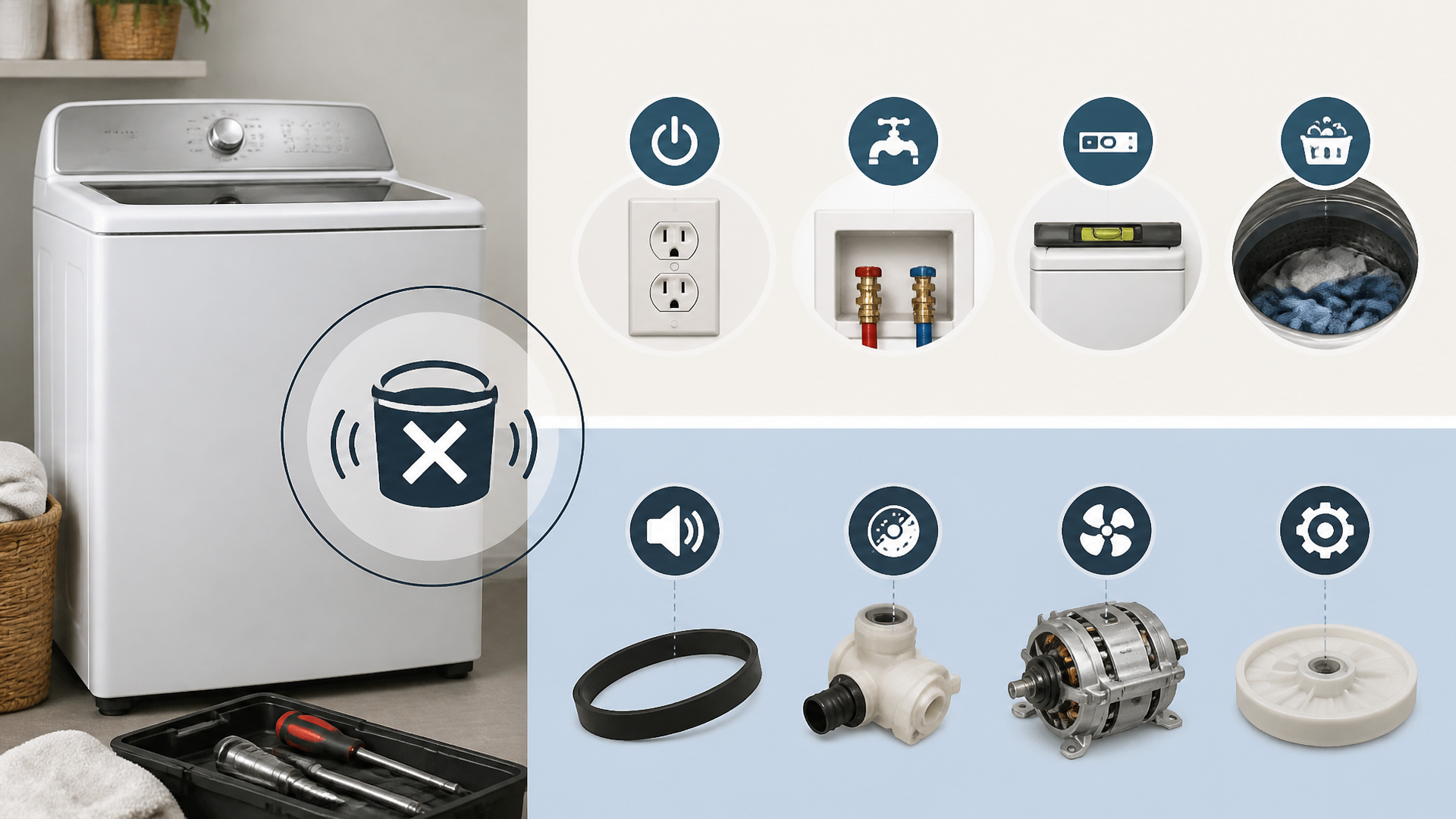 A Maytag washing machine with an open lid showing a tangled load of laundry, indicating a spin cycle issue.