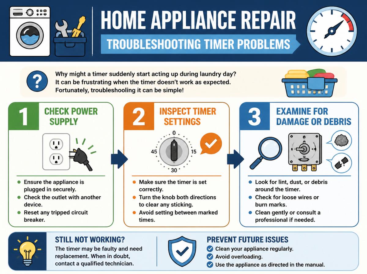 Step-by-step infographic: Complete Guide to Understanding Dryer Timer Functionality: Troubleshooting Timer Problems