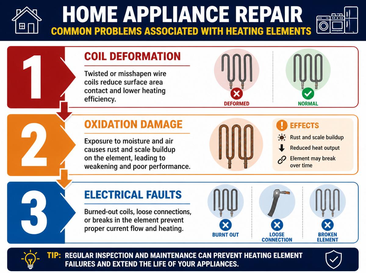 Step-by-step infographic: A Complete Guide to Understanding Your Dryer Heating Element: Common Problems Associated With Heating Elements