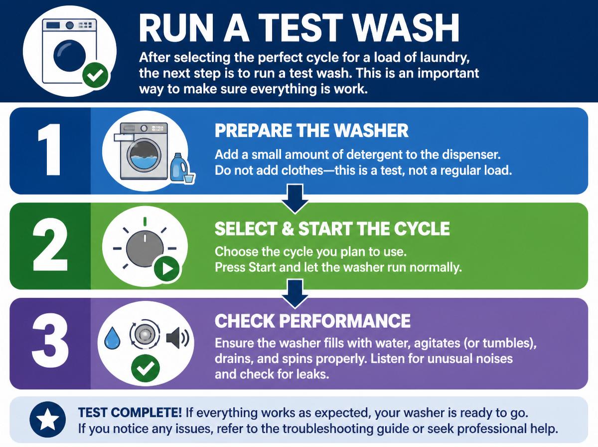 Step-by-step infographic: 7 Easy Steps to Reset GE Washing Machine Control Board Quick Fix: Run a Test Wash