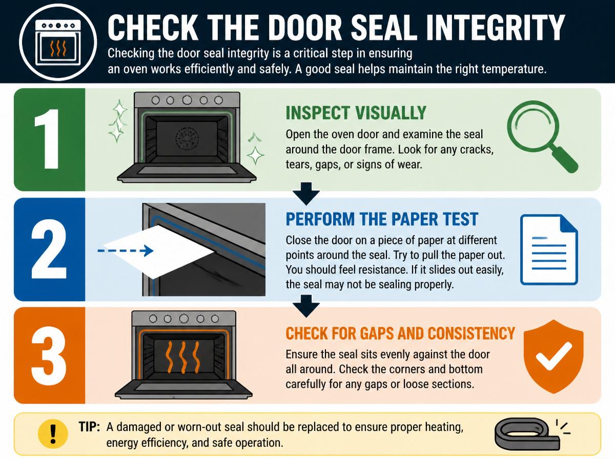 Step-by-step infographic: 7 Essential Tips for Your Oven Inspection Checklist: Check the Door Seal Integrity