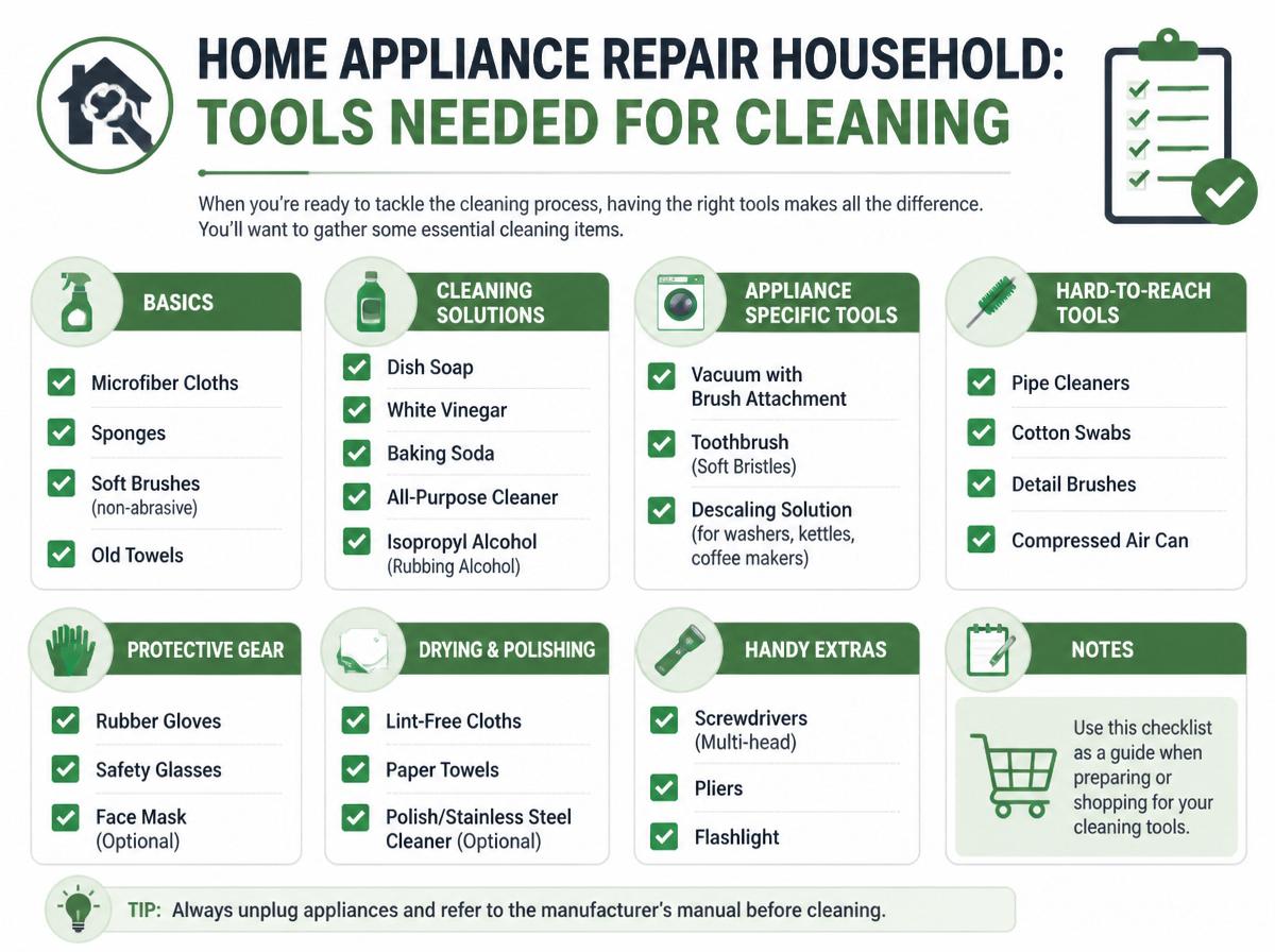 Checklist infographic: How to Clean a Whirlpool Washing Machine Filter: Tools Needed for Cleaning
