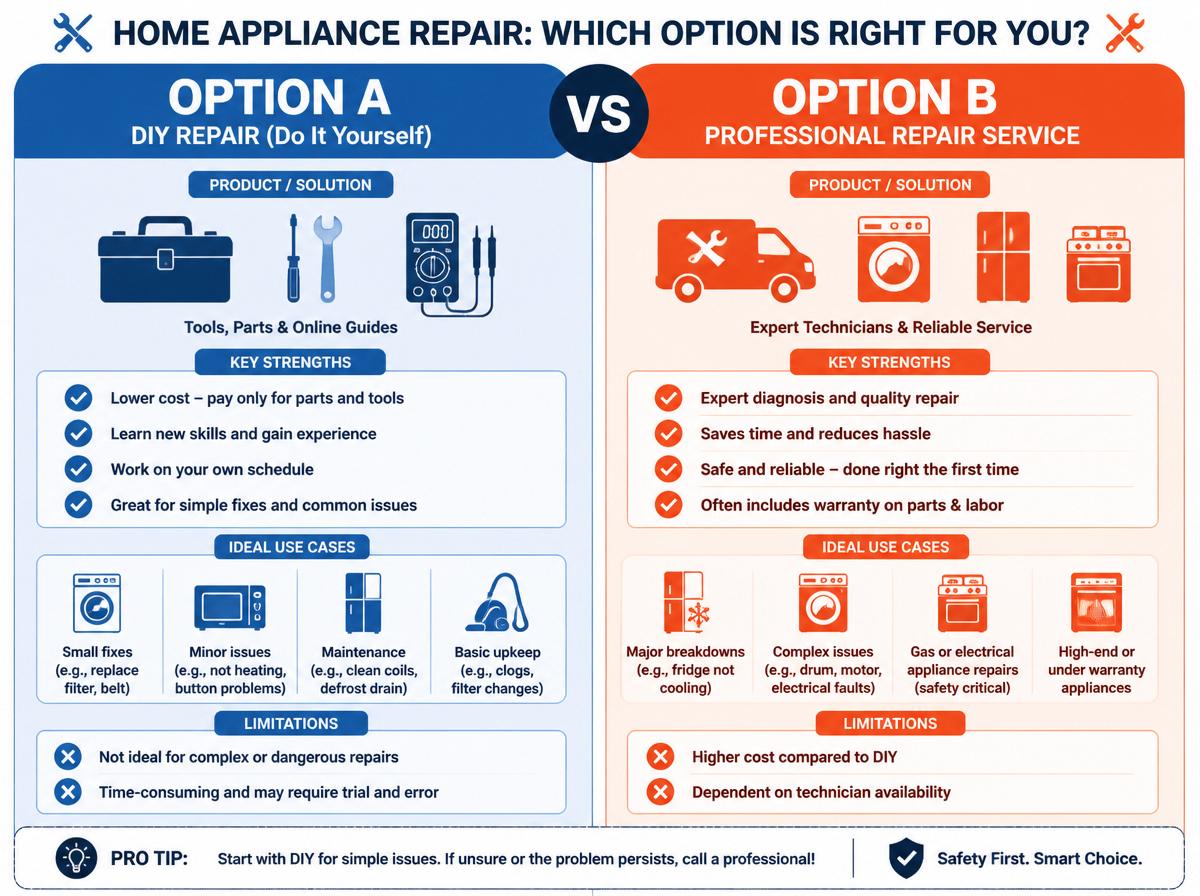 Comparison infographic: How to Determine How Much to Repair Your Refrigerator: Comparing Repair Costs to Replacement