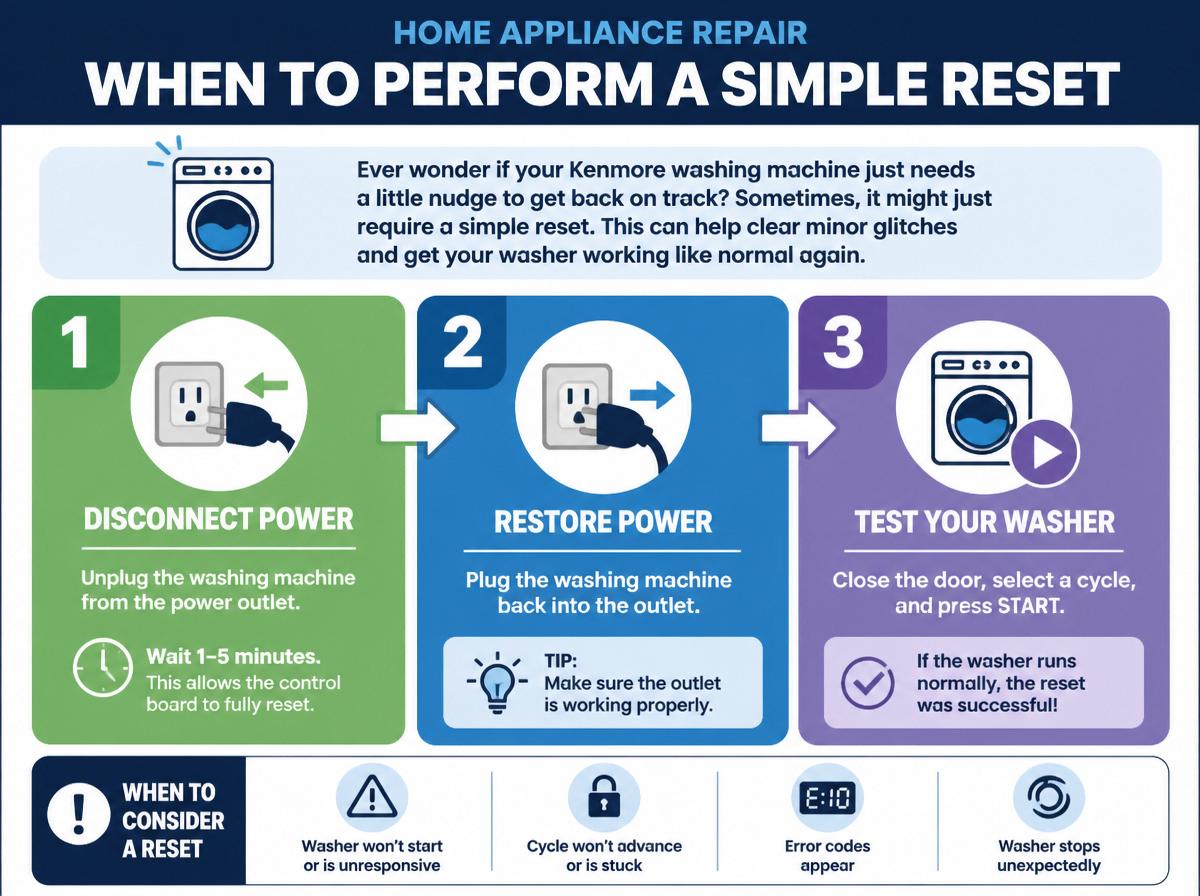 Step-by-step infographic: How to Know When Reset Helps or Repair Your Kenmore Washing Machine: When to Perform a Simple Reset
