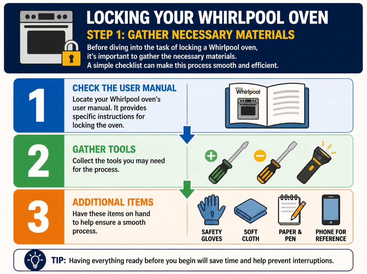 Step-by-step infographic: How to Lock Your Whirlpool Oven in 10 Easy Steps: Gather Necessary Materials