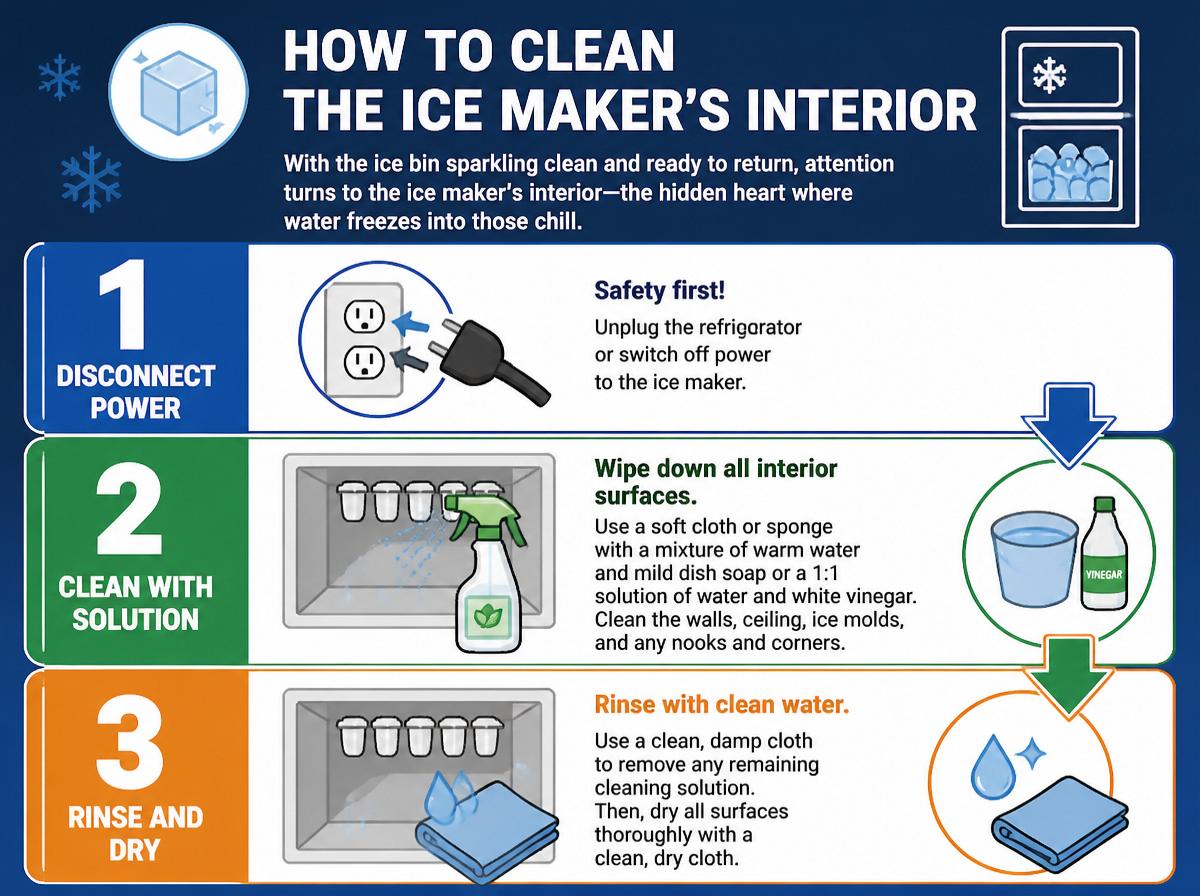 Step-by-step infographic: Essential Pro Tips for Kitchenaid Ice Maker Cleaning: How to Clean the Ice Maker’s Interior