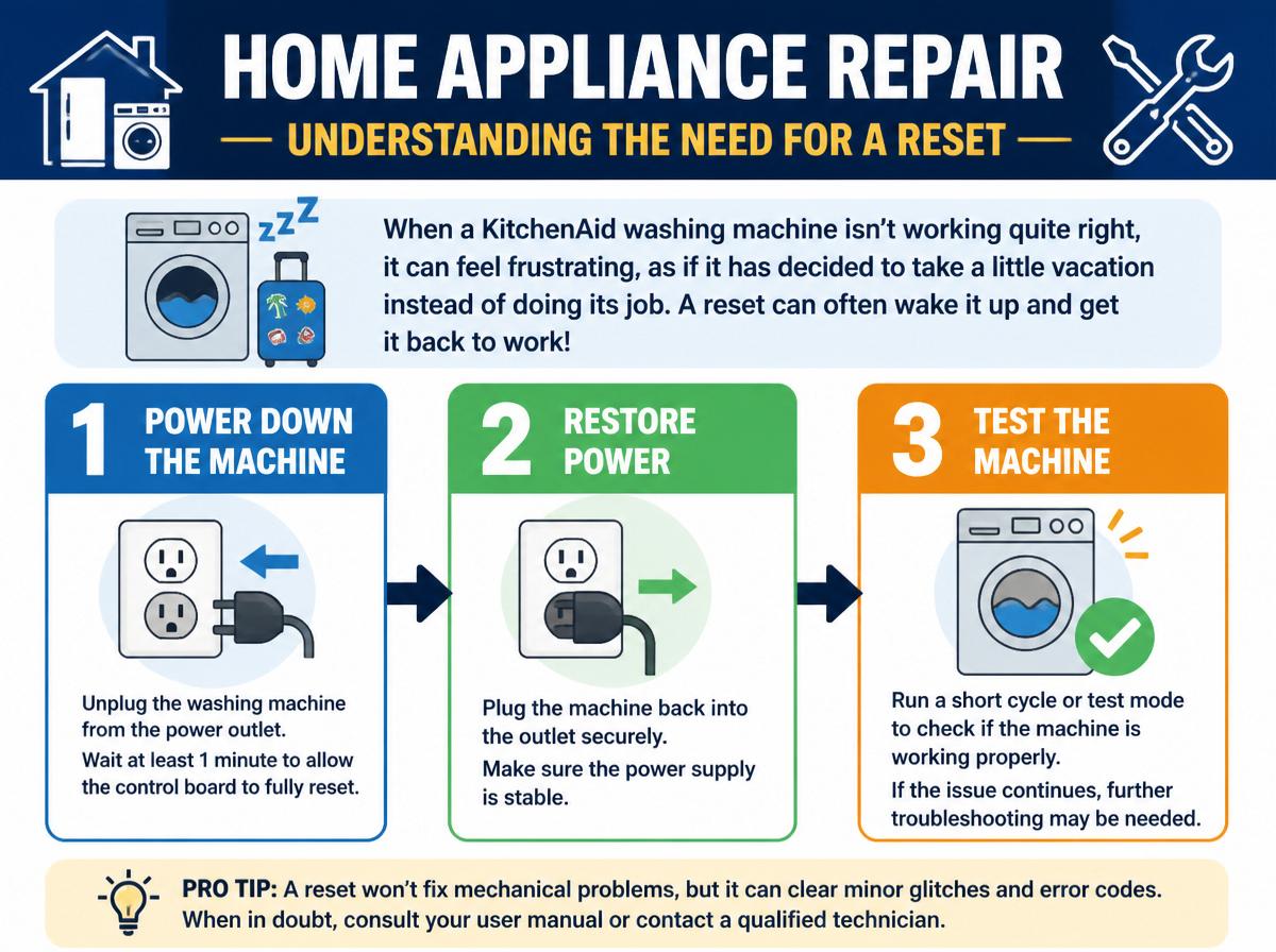 Step-by-step infographic: Kitchenaid Washing Machine Reset Methods: What Do They Achieve?: Understanding the Need for a Reset