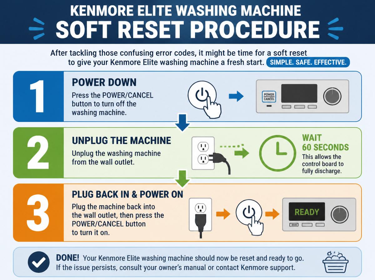Step-by-step infographic: Mastering Kenmore Elite Washing Machine Reset Methods: Soft Reset Procedure