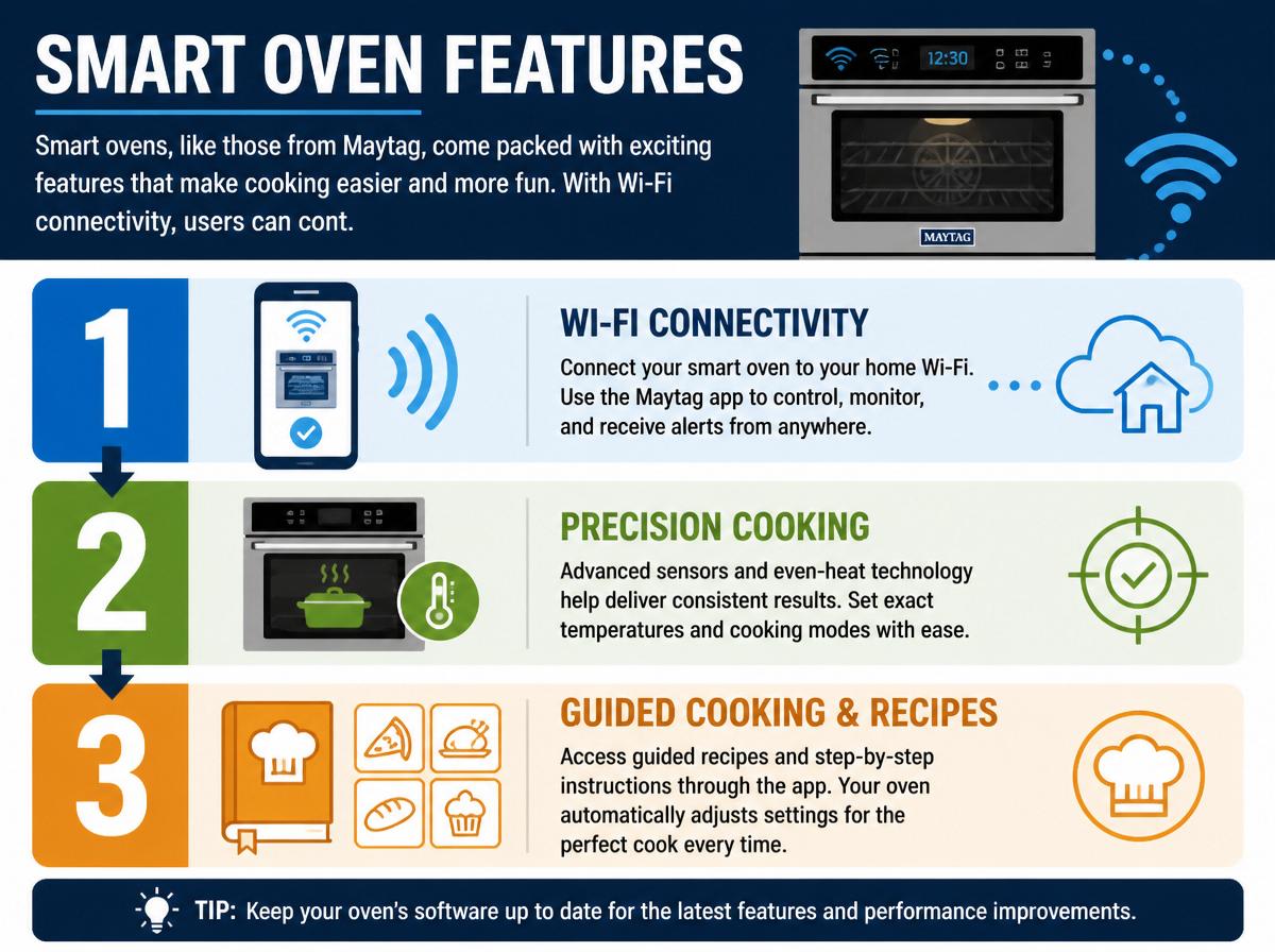 Step-by-step infographic: Maytag Oven Features That Stand Out: A Complete Guide: Smart Oven Features