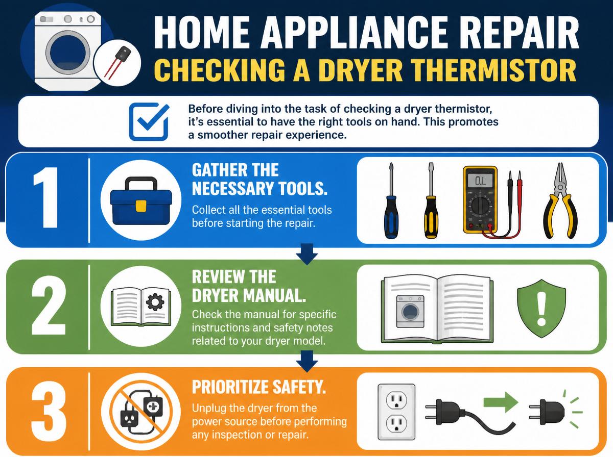 Step-by-step infographic: 10 Simple Steps to Check Your Dryer Thermistor: Gather the Necessary Tools