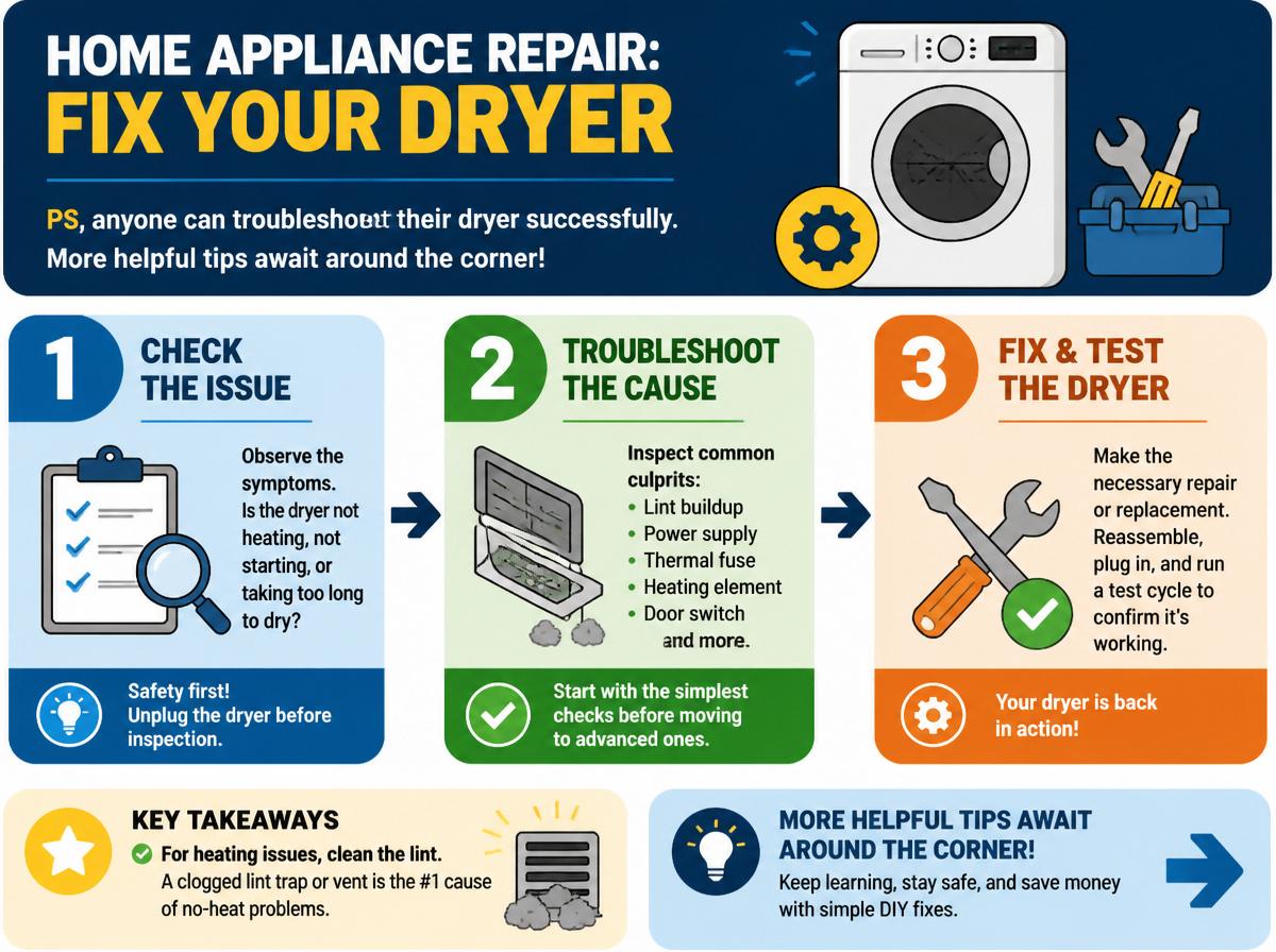 Step-by-step infographic: Step-by-Step Fixes for Common LG Dryer Issues: (intro/hero area)