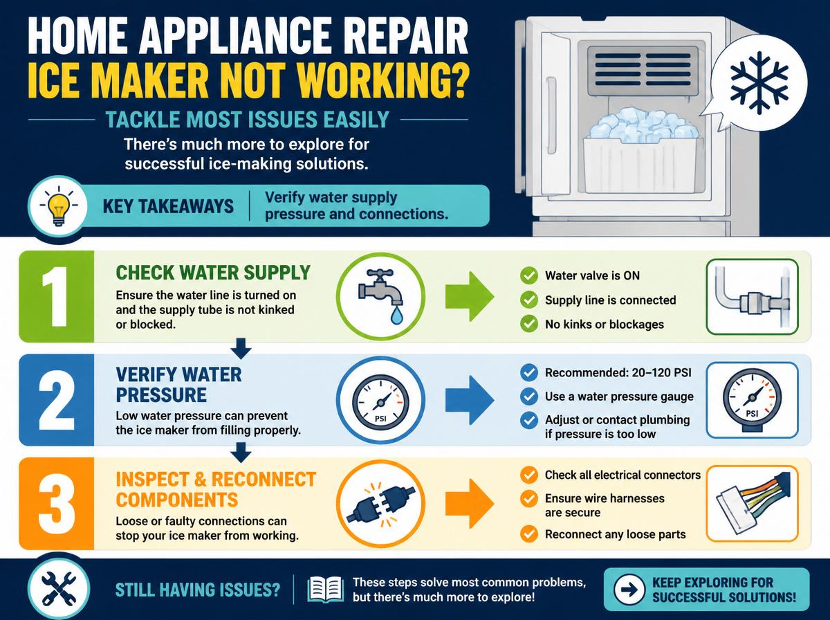 Step-by-step infographic: Step-by-Step Solutions for Frigidaire Ice Maker Common Problems: (intro/hero area)