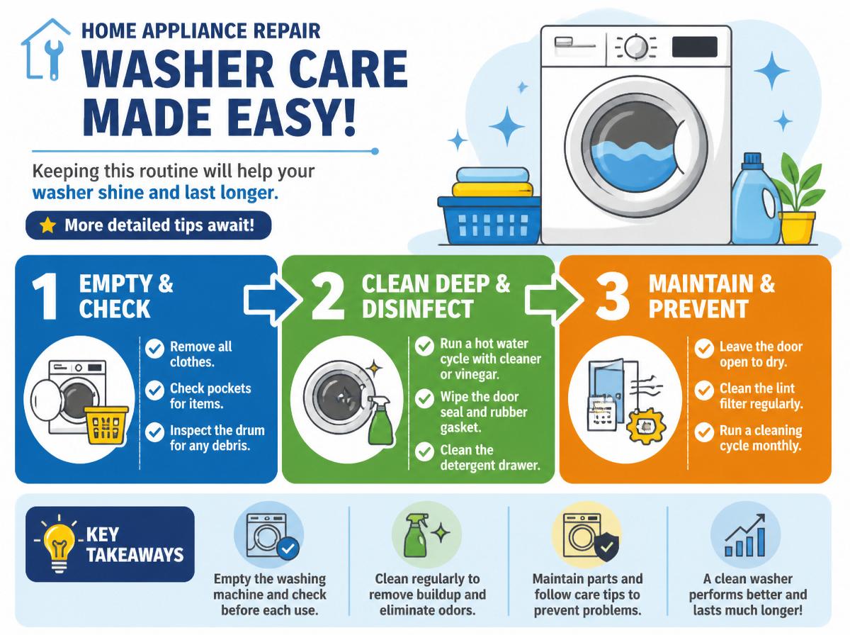 Step-by-step infographic: 10-Step Deep Clean Guide for Your Frigidaire Washing Machine: (intro/hero area)
