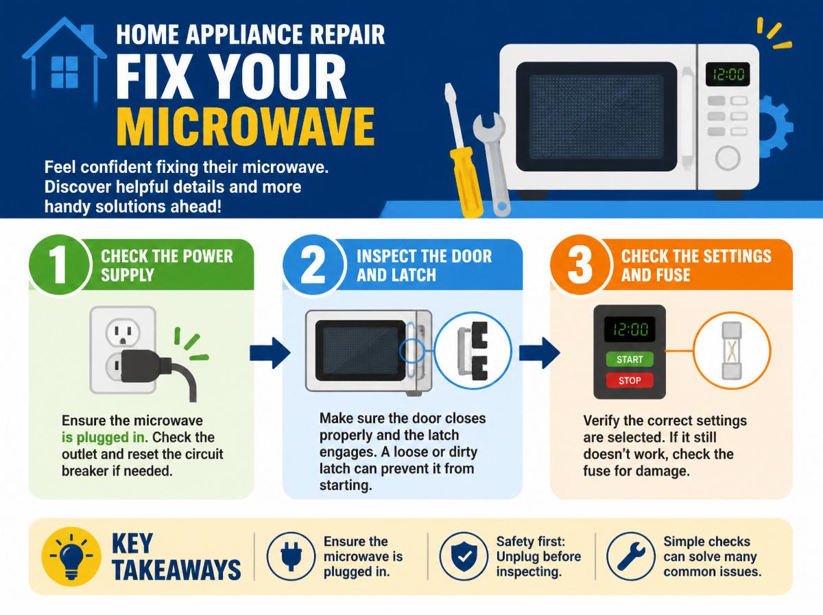 Step-by-step infographic: Troubleshooting Common GE Microwave Problems With Quick Solutions: (intro/hero area)