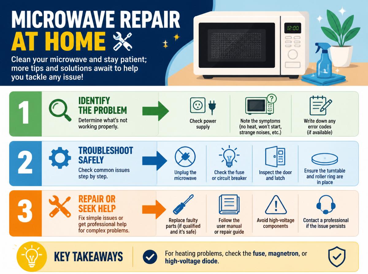 Step-by-step infographic: Troubleshooting Samsung Microwave Common Problems With Solutions: (intro/hero area)