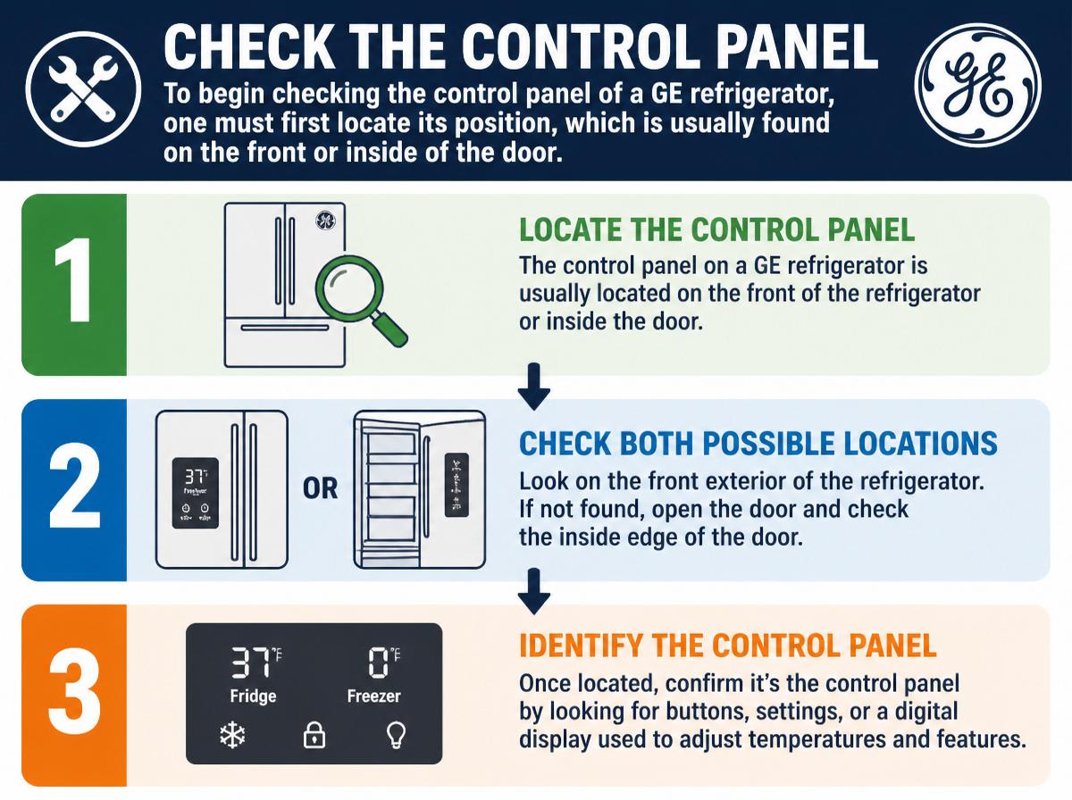 Step-by-step infographic: Unlock Your GE Refrigerator With 7 Simple Steps: Check the Control Panel