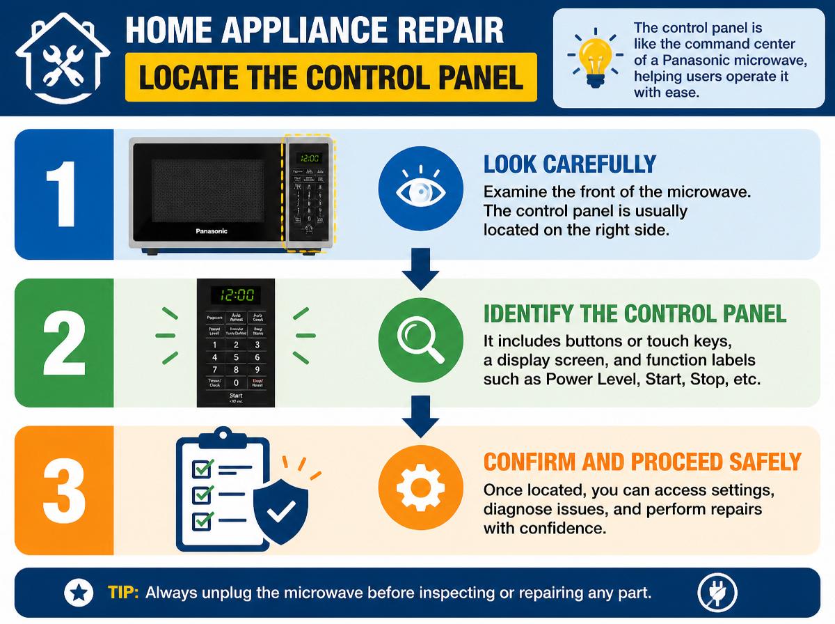 Step-by-step infographic: Unlock Your Panasonic Microwave With These 10 Simple Steps: Locate the Control Panel