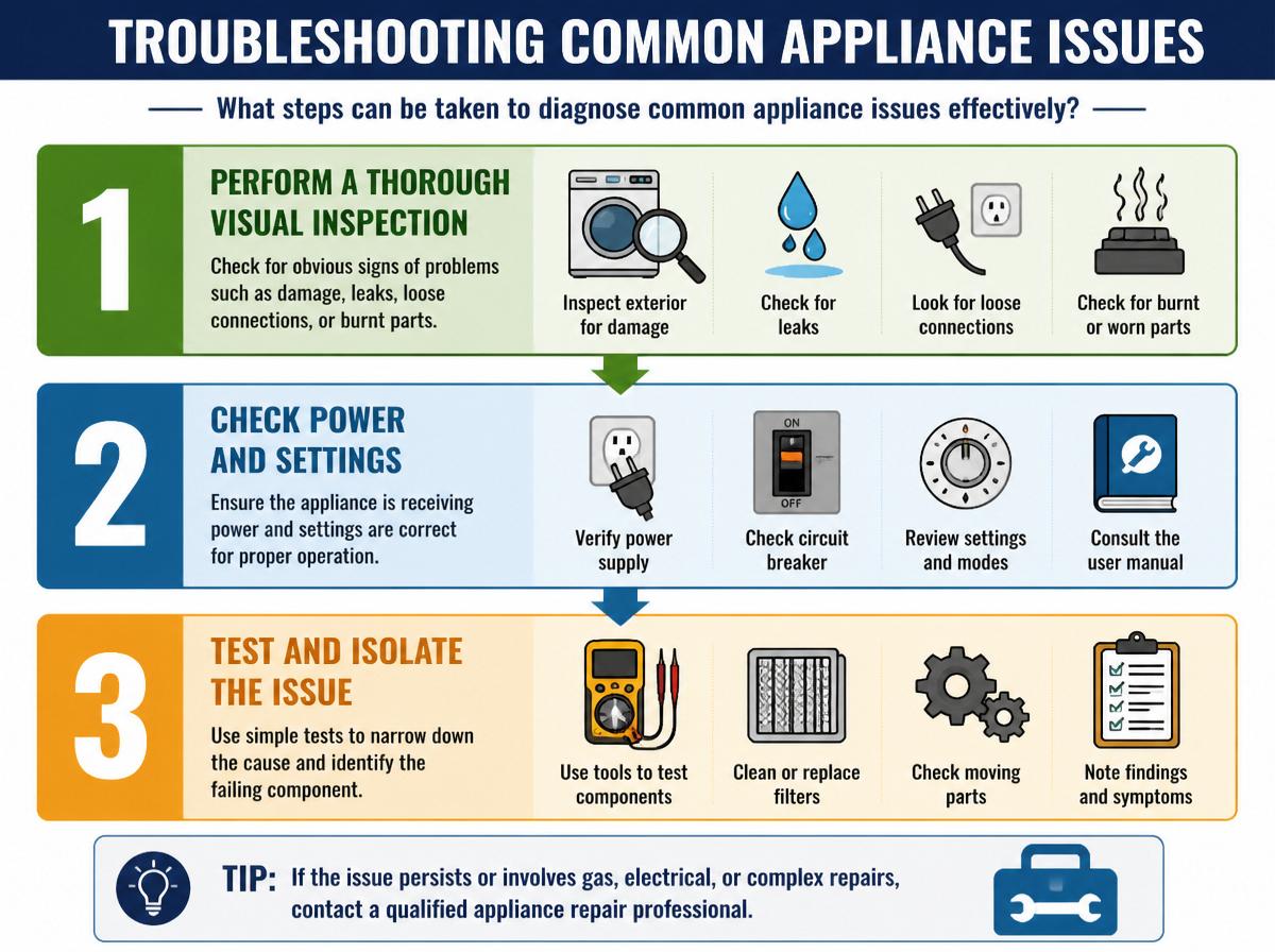 Step-by-step infographic: Your Guide to Identifying Right Appliance Parts: Troubleshooting Common Appliance Issues